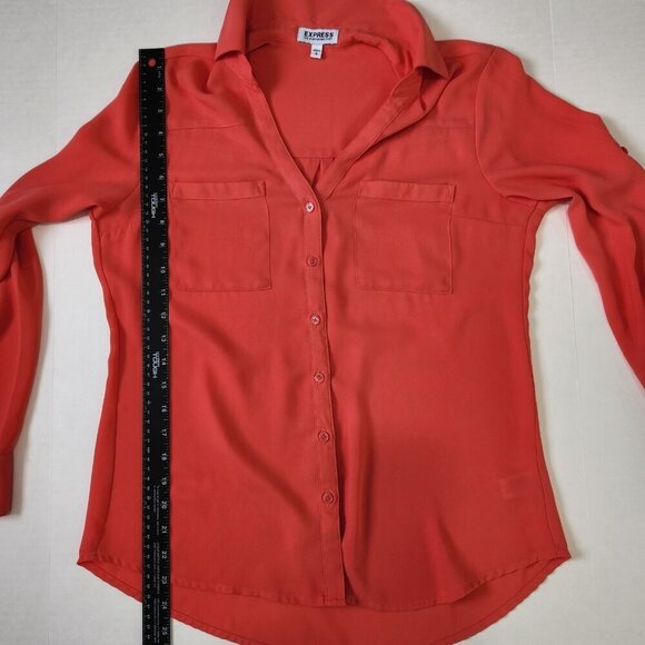Express Portofino Shirt Small Coral Button Up Lightweight Roll Tab Sleeve - Picture 6 of 7